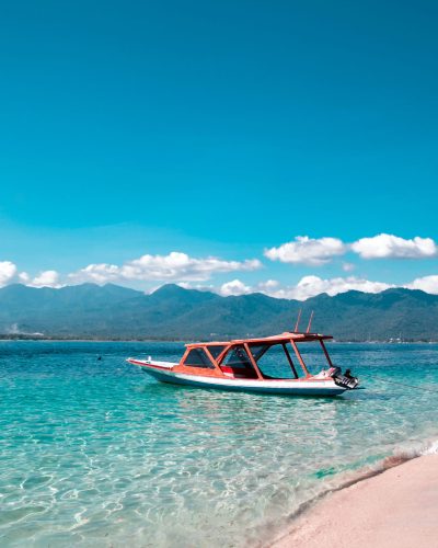 Beautiful view of boat on the sea tropical beach, Gili Trawangan, Lombok, Indonesia